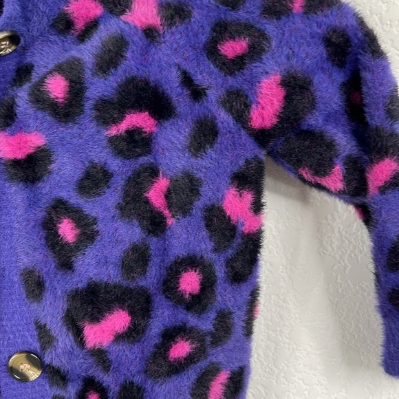 Lil Lemons for Love and Lemons Holiday 2019 Leopard Fuzzy Cardigan Sweater 4T - Picture 2 of 7